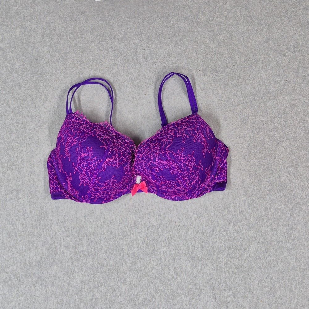 Victoria's Secret Women Bra 34D Purple Very Sexy Push Up Pink Lace